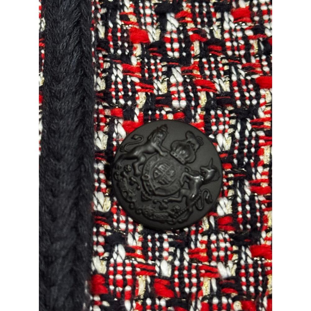 Veronica Beard Ceres Metallic Cotton Blend Tweed Jacket Red Blaze/Navy Multi 16 - Picture 8 of 11